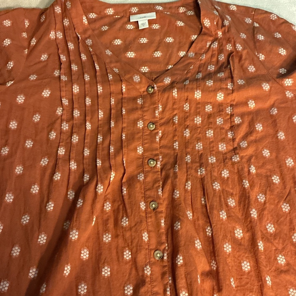 J. Jill Women's Top Tunic Med Orange Peasant Blouse Pintuck‎ Button-up Boho Chic - Picture 7 of 13